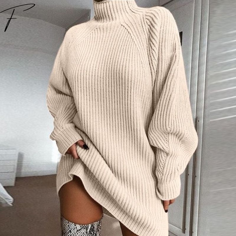 Women's Autumn Sweater Dress – Long Sleeve Polo Collar Knit Dress