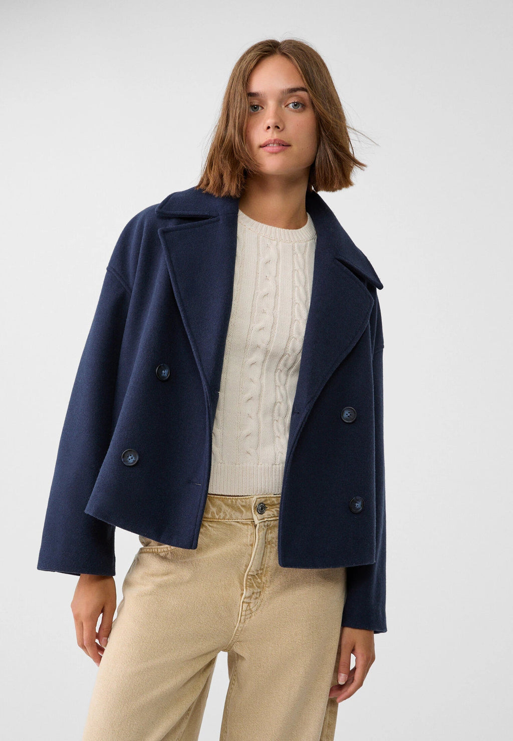 Women's Wool Blend Overcoat – Double-Breasted Winter Coat