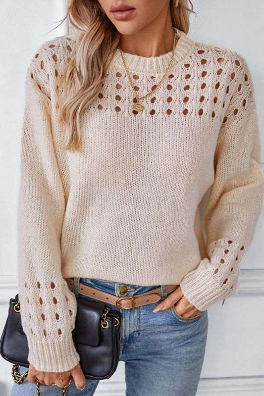 Women's Long Sleeve Cutout Sweater – Fitted Autumn Knit Sweater