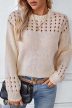 Women's Long Sleeve Cutout Sweater – Fitted Autumn Knit Sweater