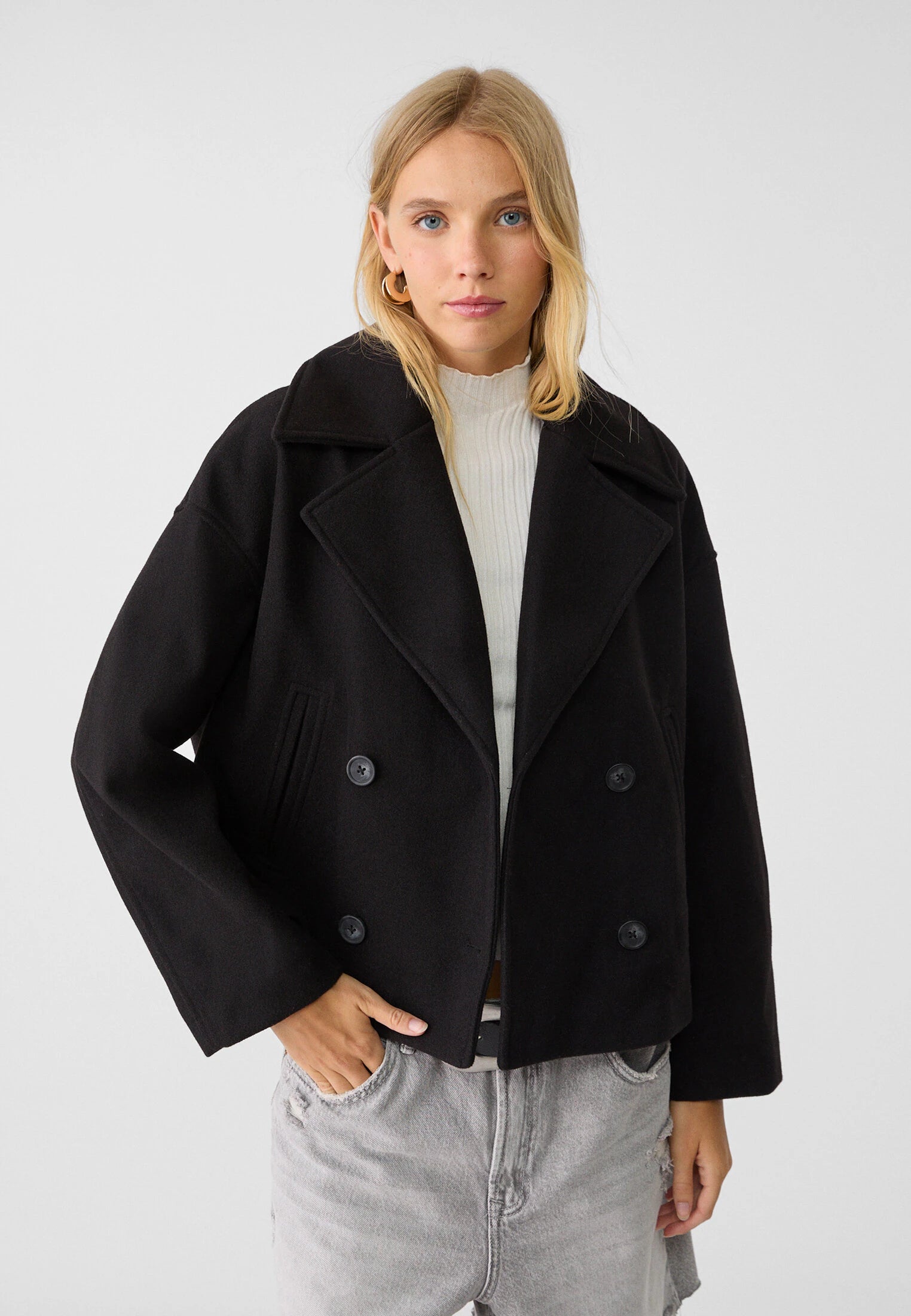 Women's Wool Blend Overcoat – Double-Breasted Winter Coat