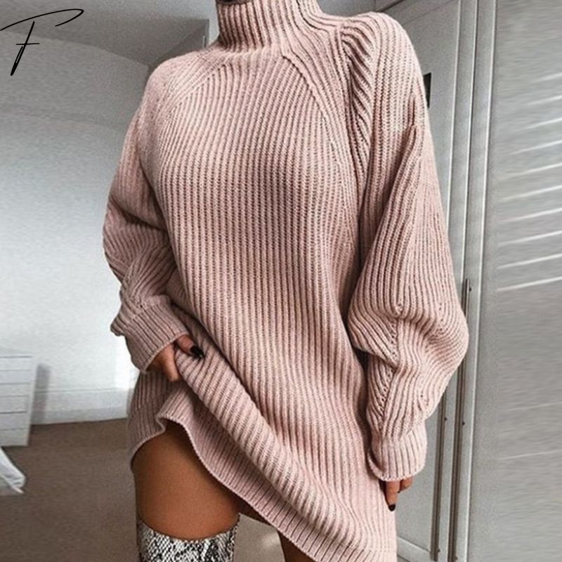 Women's Autumn Sweater Dress – Long Sleeve Polo Collar Knit Dress