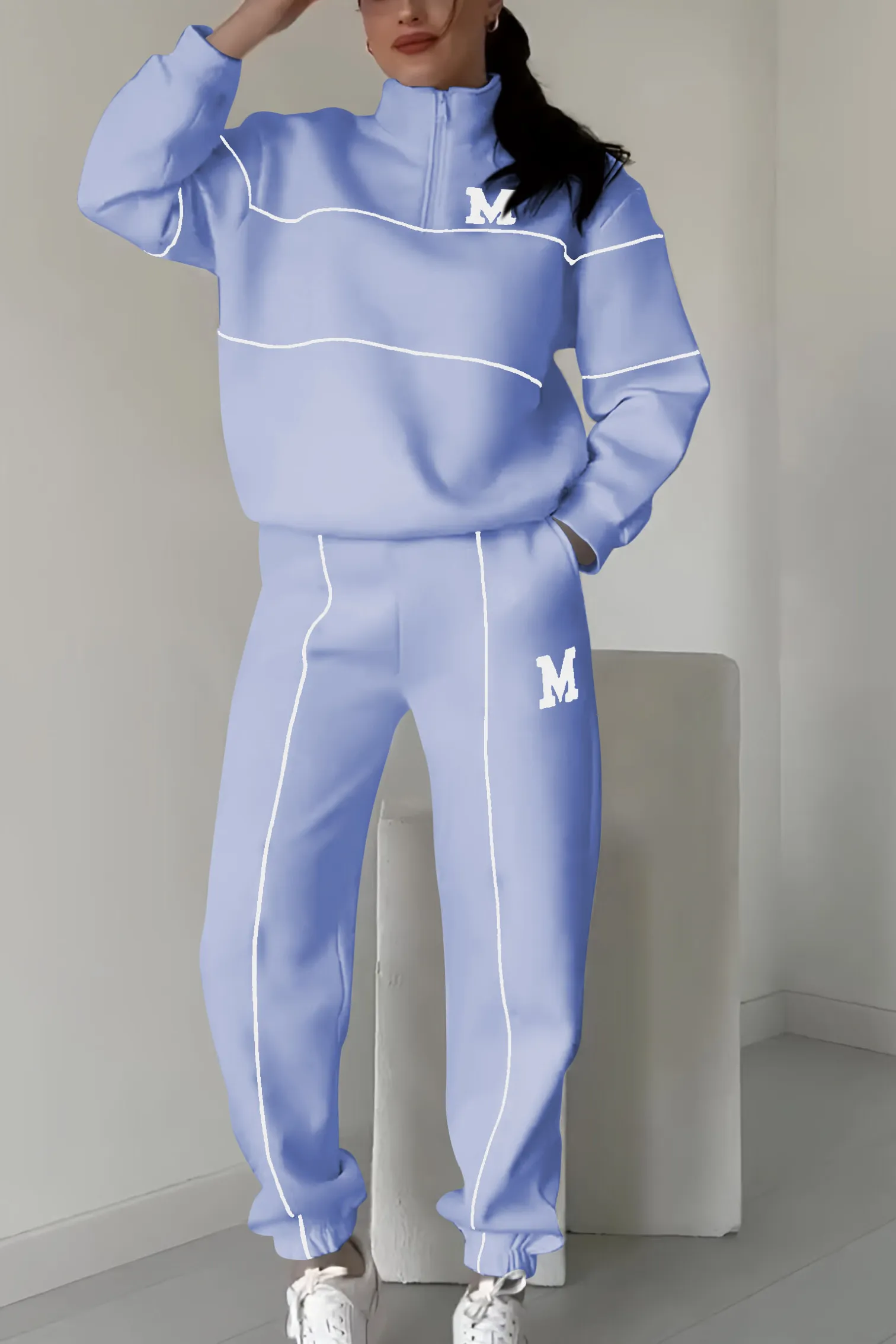 Women's Quarter Zip Tracksuit – Relaxed Jogger Lounge Set