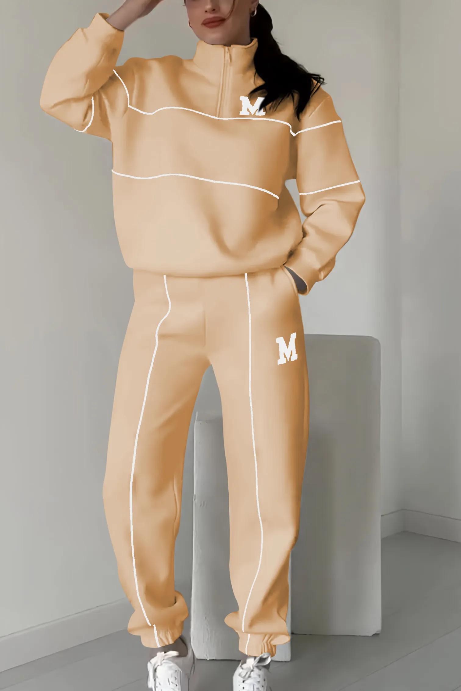 Women's Quarter Zip Tracksuit – Relaxed Jogger Lounge Set