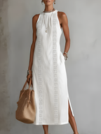 Women's Sleeveless High Neck Dress – Flowy Summer Midi Dress