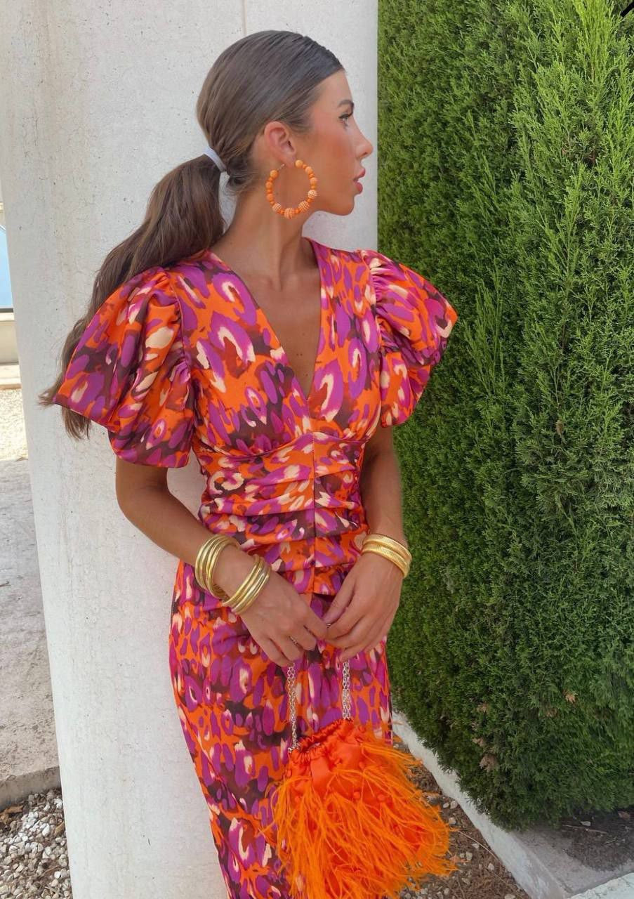 Women's Short Sleeve Summer Dress – V-Neck Ruffle Flowy Dress