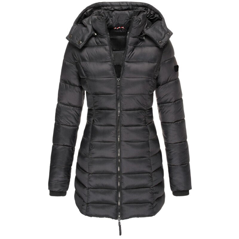 Women's Long Down Coat – Hooded Winter Puffer