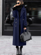 Women's Full Length Double-Breasted Coat – Tailored Lapel Overcoat