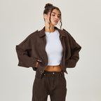 Women's Faux Suede Bomber Jacket – Cropped Flight Jacket