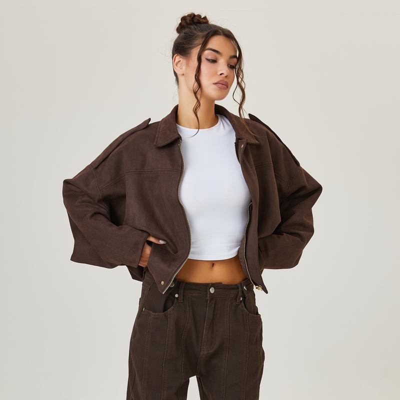 Women's Faux Suede Bomber Jacket – Cropped Flight Jacket