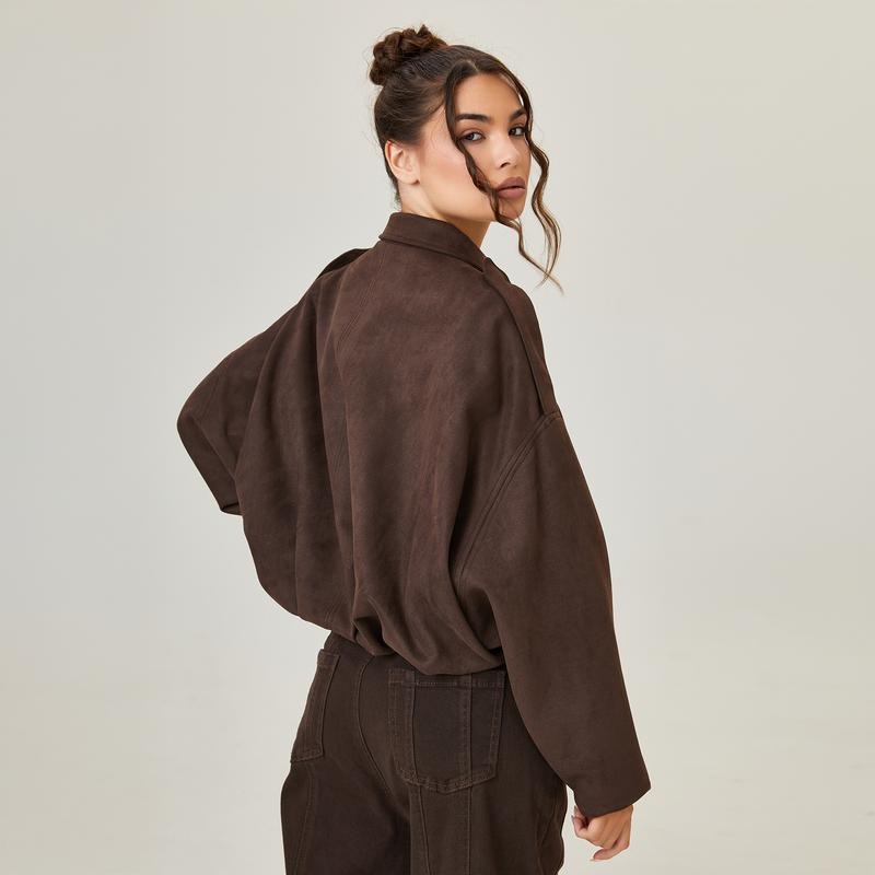 Women's Faux Suede Bomber Jacket – Cropped Flight Jacket