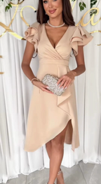 Women's Billowy Sleeve Wrap Dress – V-Neck Flowy Cocktail Dress