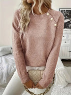 Women's Pearl Detail Sweater – Embellished Round Neck Knit Pullover