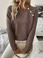 Women's Pearl Detail Sweater – Embellished Round Neck Knit Pullover