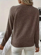 Women's Pearl Detail Sweater – Embellished Round Neck Knit Pullover