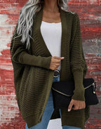 Women's Oversized Open Front Cardigan – Waffle Knit Long Sleeve Cardigan