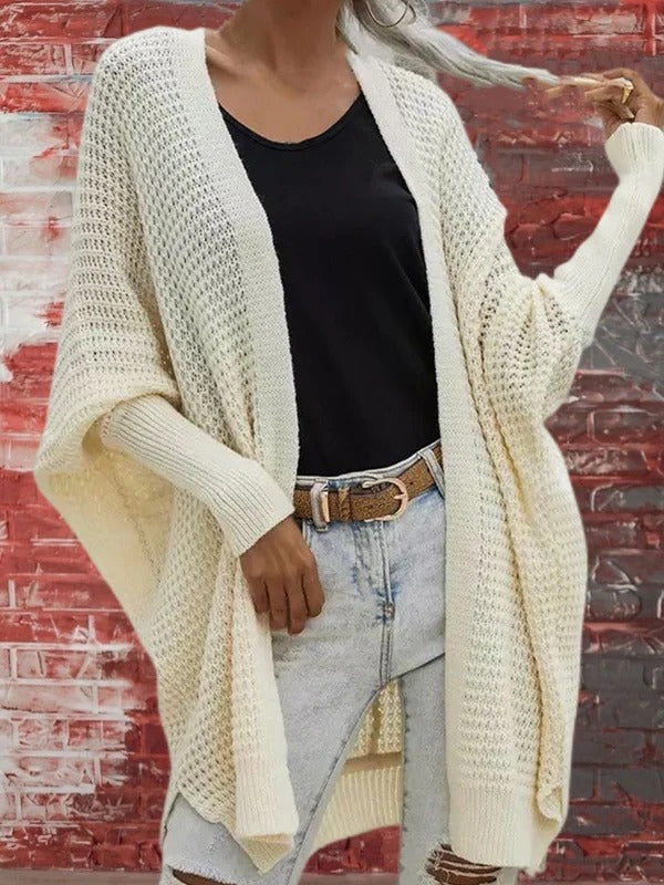 Women's Oversized Open Front Cardigan – Waffle Knit Long Sleeve Cardigan