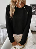 Women's Pearl Detail Sweater – Embellished Round Neck Knit Pullover