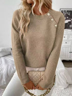 Women's Pearl Detail Sweater – Embellished Round Neck Knit Pullover