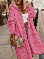 Women's Textured Hooded Cardigan – Longline Cold Weather Cardigan