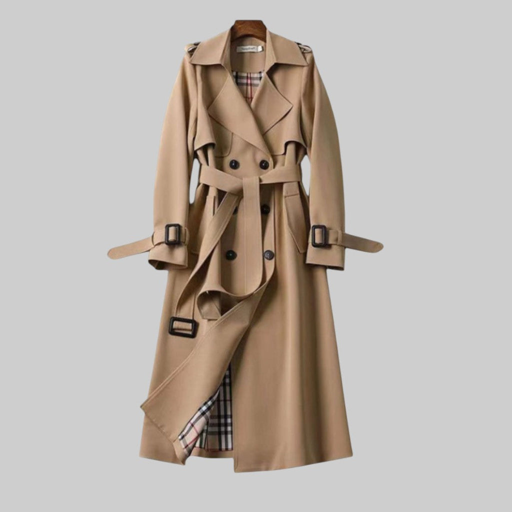 Women's Midi Trench Coat – Double-Breasted Belted Coat