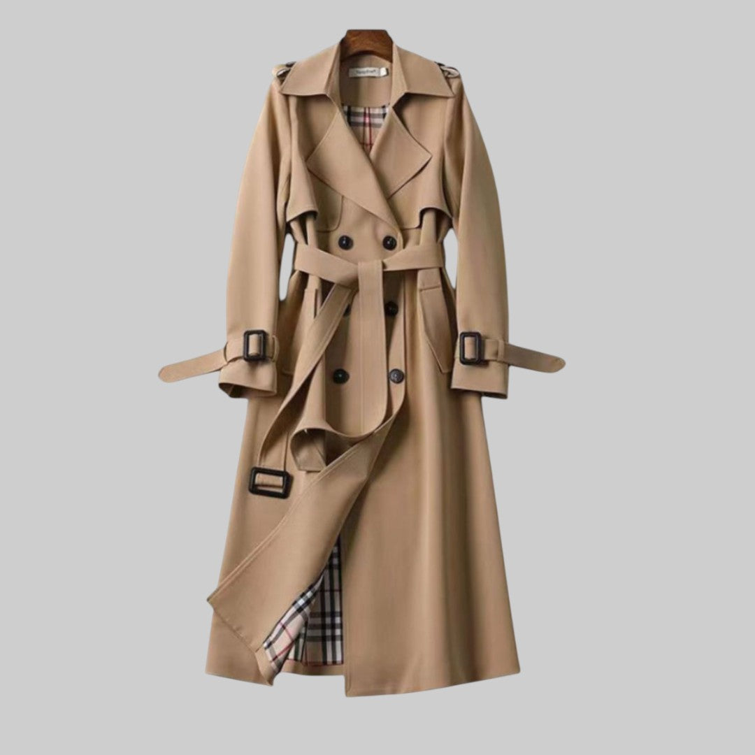 Women's Midi Trench Coat – Double-Breasted Belted Coat