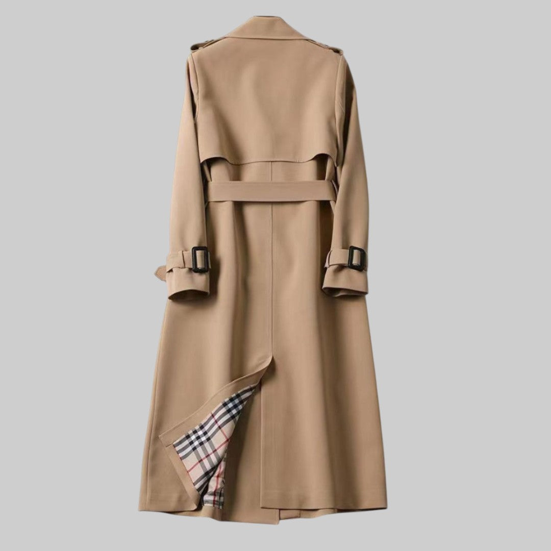 Women's Midi Trench Coat – Double-Breasted Belted Coat