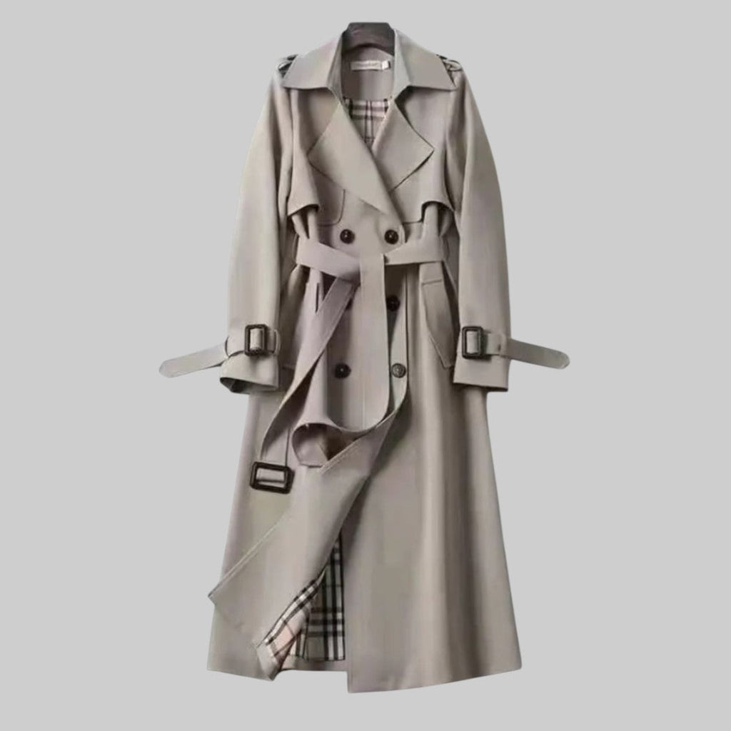 Women's Midi Trench Coat – Double-Breasted Belted Coat