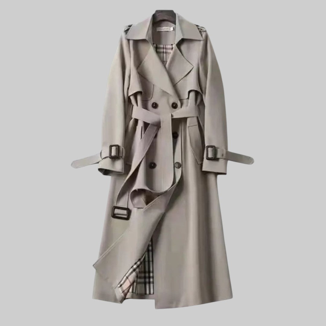Women's Midi Trench Coat – Double-Breasted Belted Coat