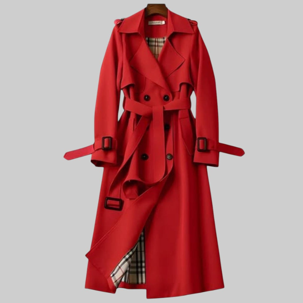 Women's Midi Trench Coat – Double-Breasted Belted Coat