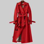 Women's Midi Trench Coat – Double-Breasted Belted Coat