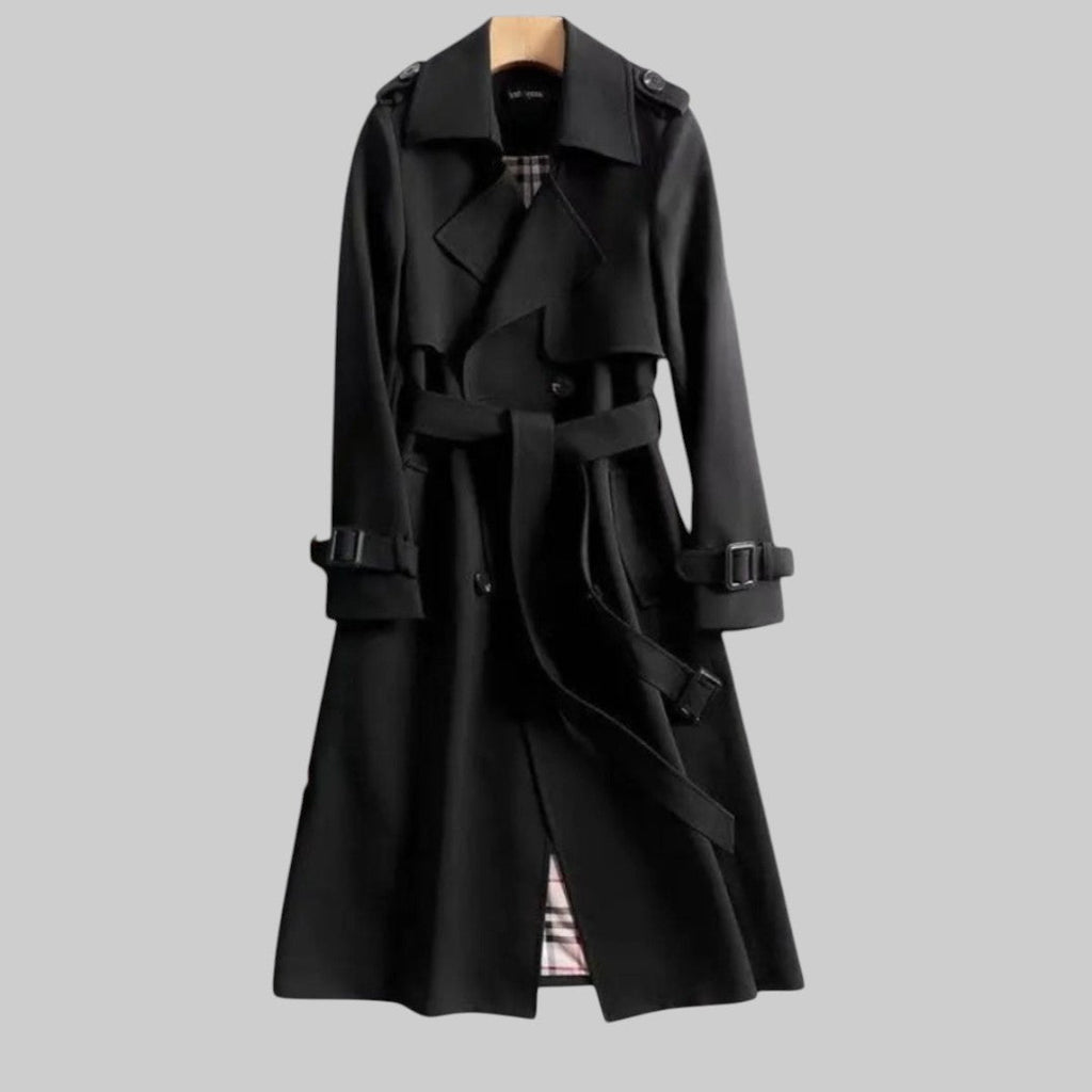 Women's Midi Trench Coat – Double-Breasted Belted Coat