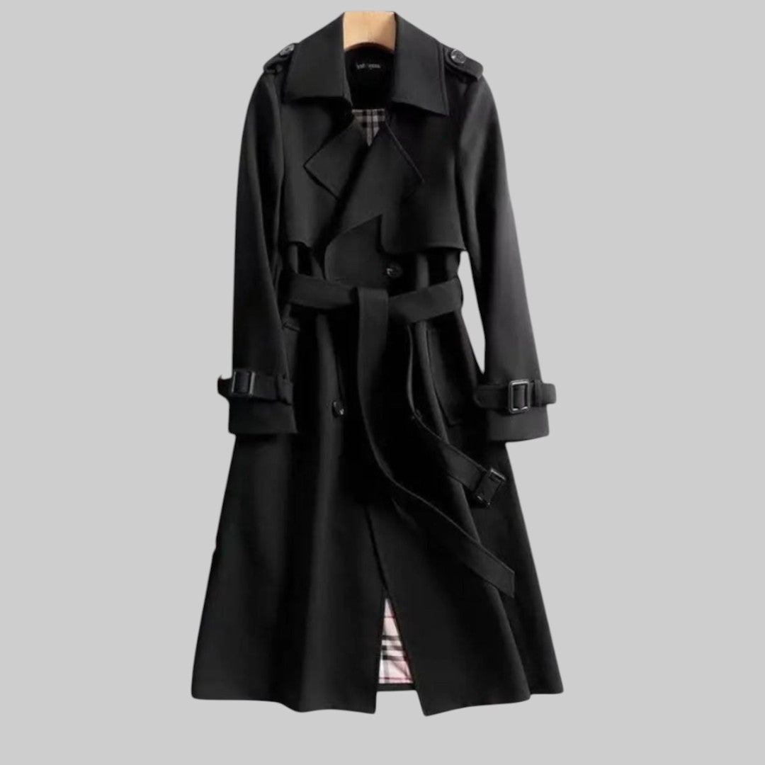 Women's Midi Trench Coat – Double-Breasted Belted Coat