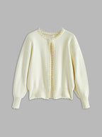 Women's Pearl Trim Cardigan – Distressed Hem Knit Cardigan