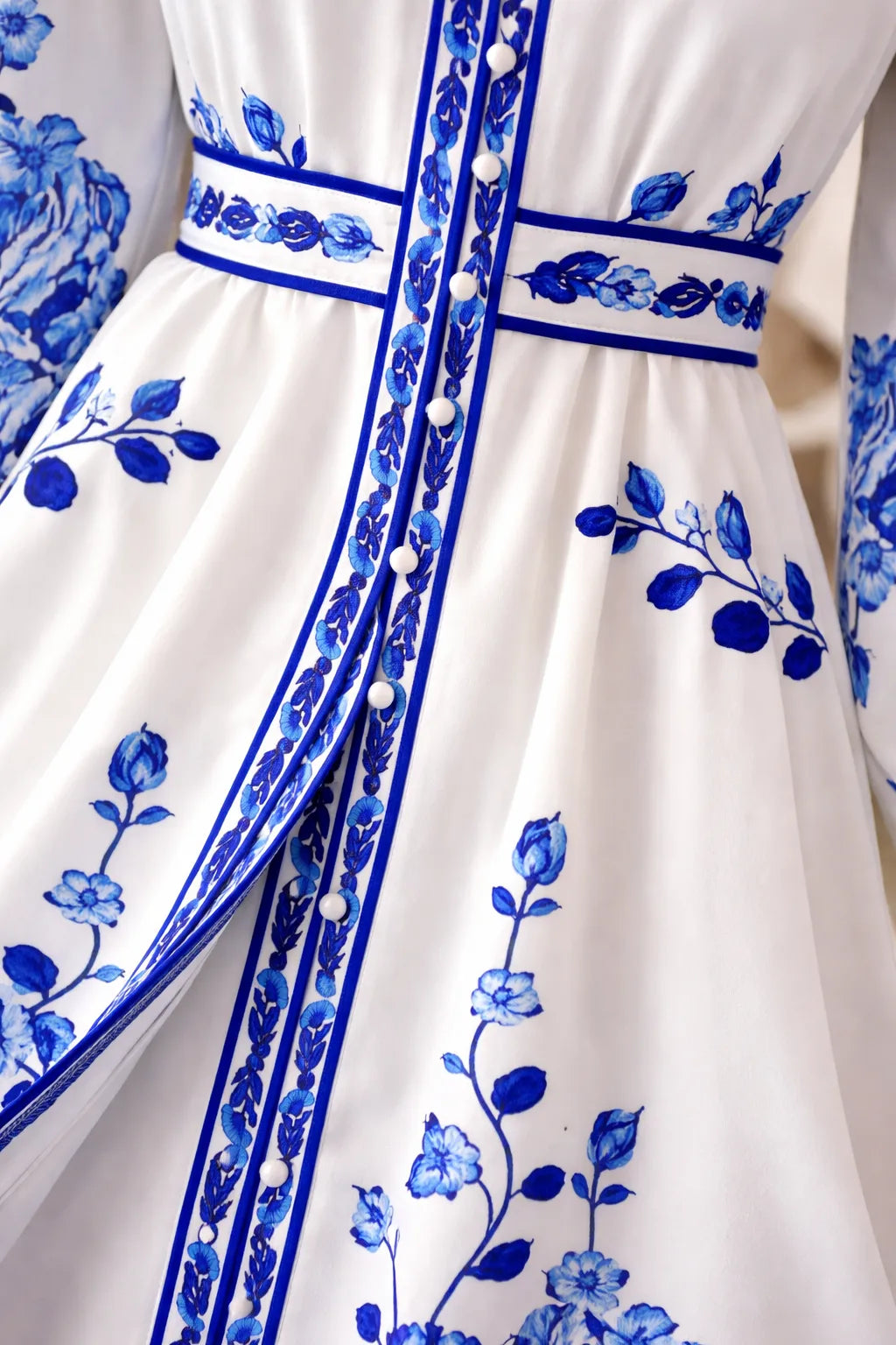 Women's Floral Bishop Sleeve Maxi Dress – Belted Flowy A-Line Dress