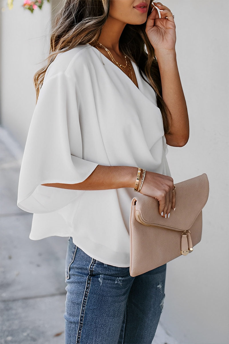 Women's V-Neck Flowy Blouse – Relaxed Lightweight Summer Blouse
