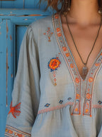 Women's Printed Autumn Boho Blouse – Relaxed Patterned Blouse