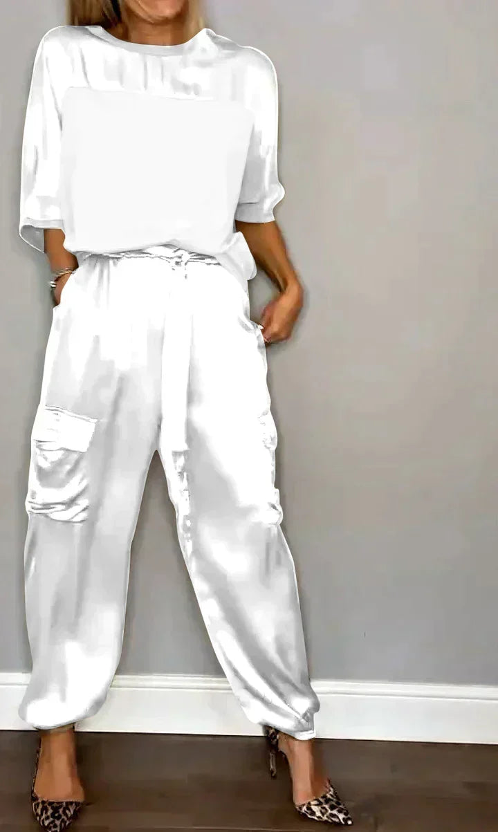 Alanah | Wide Leg Jumpsuit Set with cold shoulder