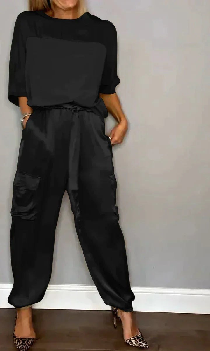 Alanah | Wide Leg Jumpsuit Set with cold shoulder