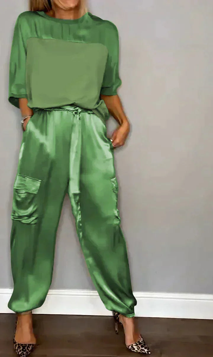 Alanah | Wide Leg Jumpsuit Set with cold shoulder