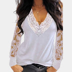 Women's V-Neck Lace Blouse – Lace Sleeve Long Sleeve Blouse