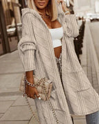 Women's Textured Hooded Cardigan – Longline Cold Weather Cardigan