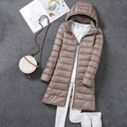 Women's Lightweight Puffer Coat – Longline Removable Hood Jacket