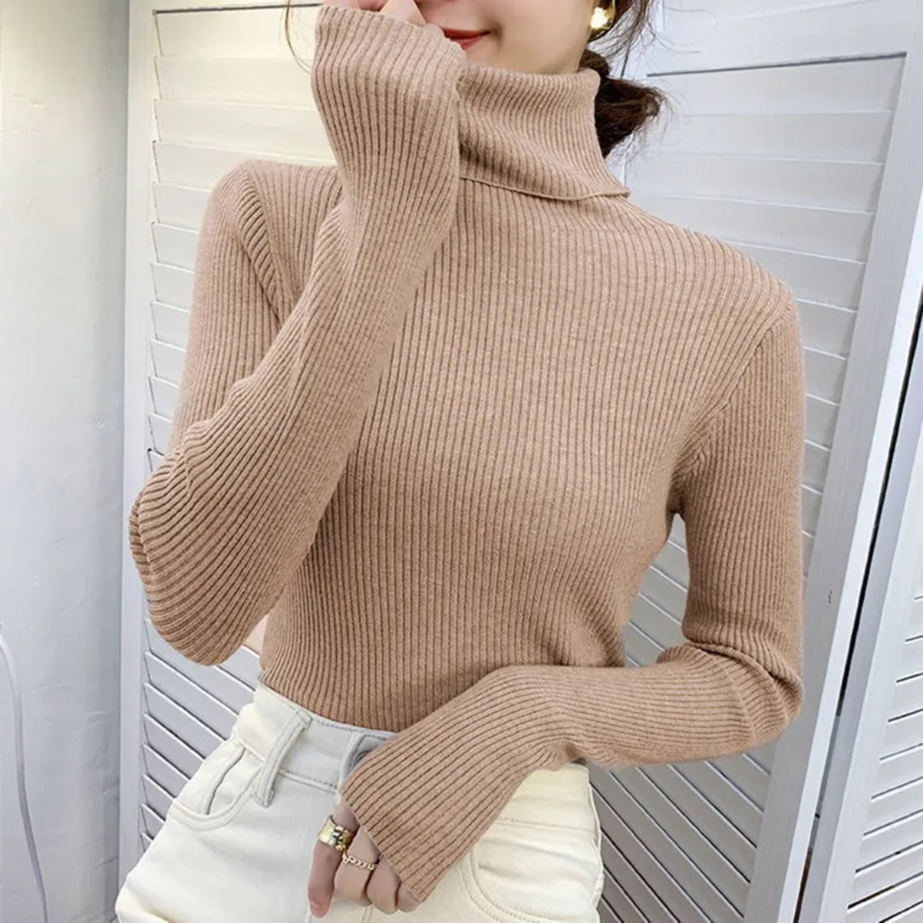 Women's Classic Roll Neck Sweater – Turtleneck Winter Knit Sweater