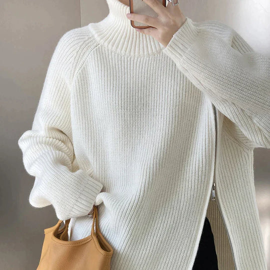 Women's Zipper Turtleneck Sweater – Long Zip High Collar Pullover