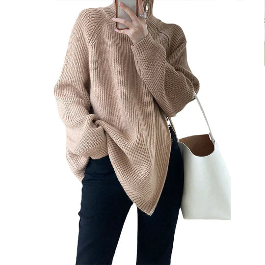 Women's Zipper Turtleneck Sweater – Long Zip High Collar Pullover