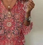 Women's Oriental Pattern Boho Blouse – Relaxed Printed Blouse