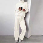 Women's Roll Neck Two-Piece Set – Long Sleeve Top & Matching Bottom