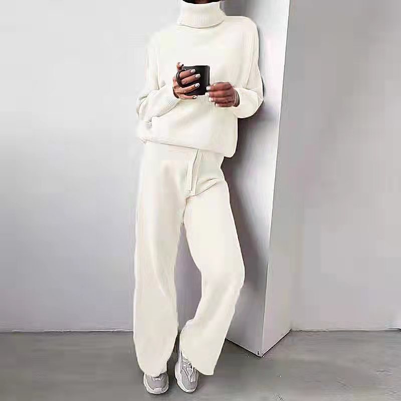 Women's Roll Neck Two-Piece Set – Long Sleeve Top & Matching Bottom