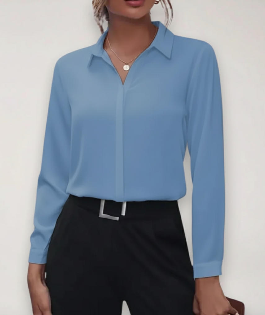 Women's Button Front Tailored Blouse – Long Sleeve Office Work Blouse